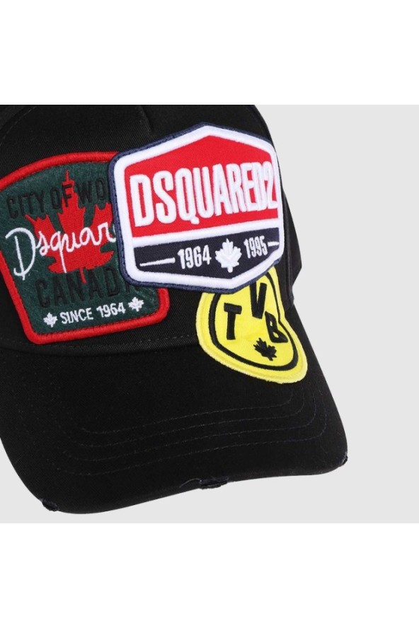 DSQUARED2 Czarna czapka bejsbolówka z trzema naszywkami