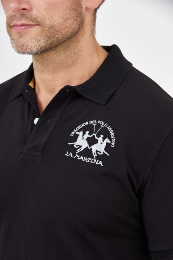 LA MARTINA Czarna koszulka polo z wyszywanym logo