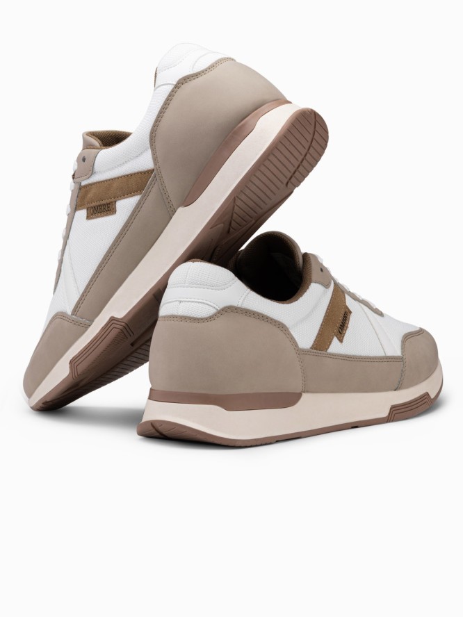 Męskie buty sneakersy z siateczką mesh - piaskowe V1 OM-FOSL-0153 - 45