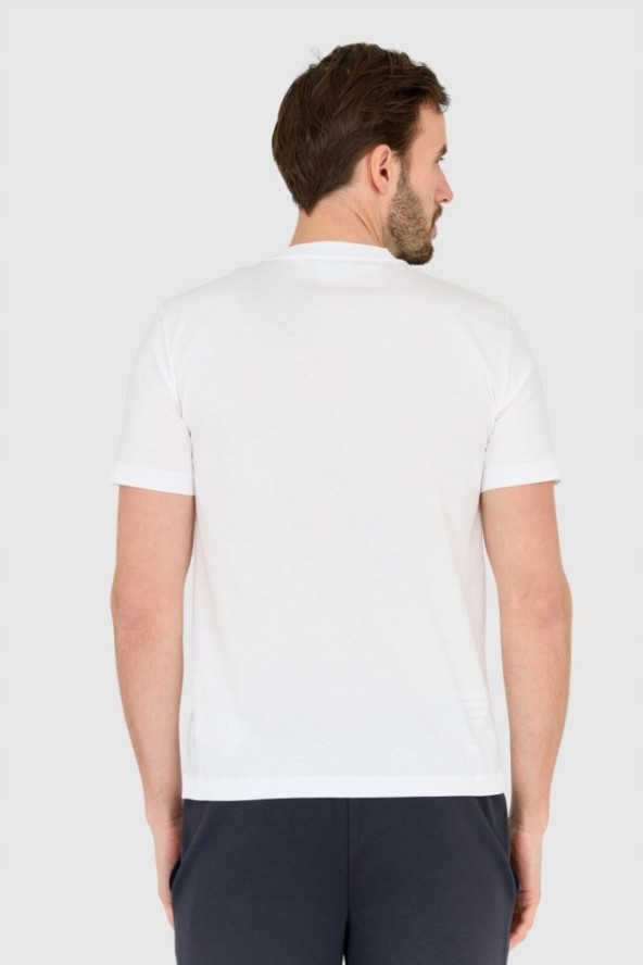 EA7 Biały męski t-shirt z naszywką z logo