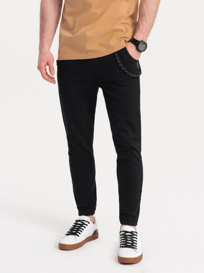 Spodnie męskie materiałowe JOGGERY z ozdobnym sznurkiem - czarne V1 P908 - XL