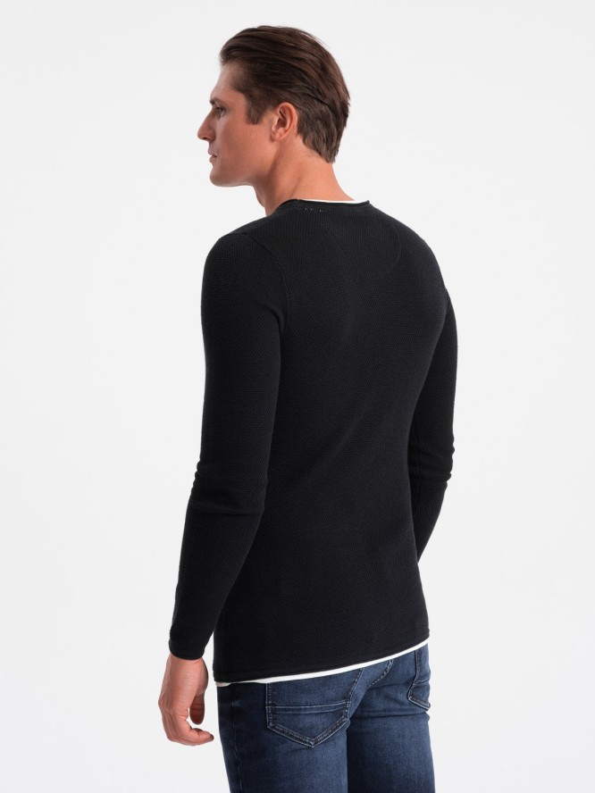Bawełniany sweter męski z okrągłym dekoltem - czarny V1 OM-SWSW-0103 - XXL