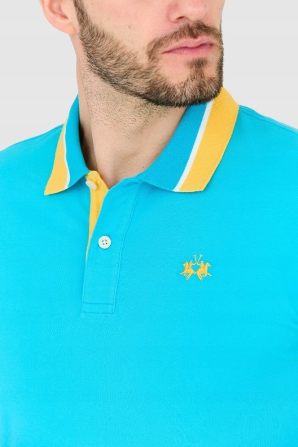 LA MARTINA Niebieska męska koszulka polo